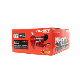 Fill-Rite FR604H bung-mounted on a stationary tank showing correct installation and stable suction