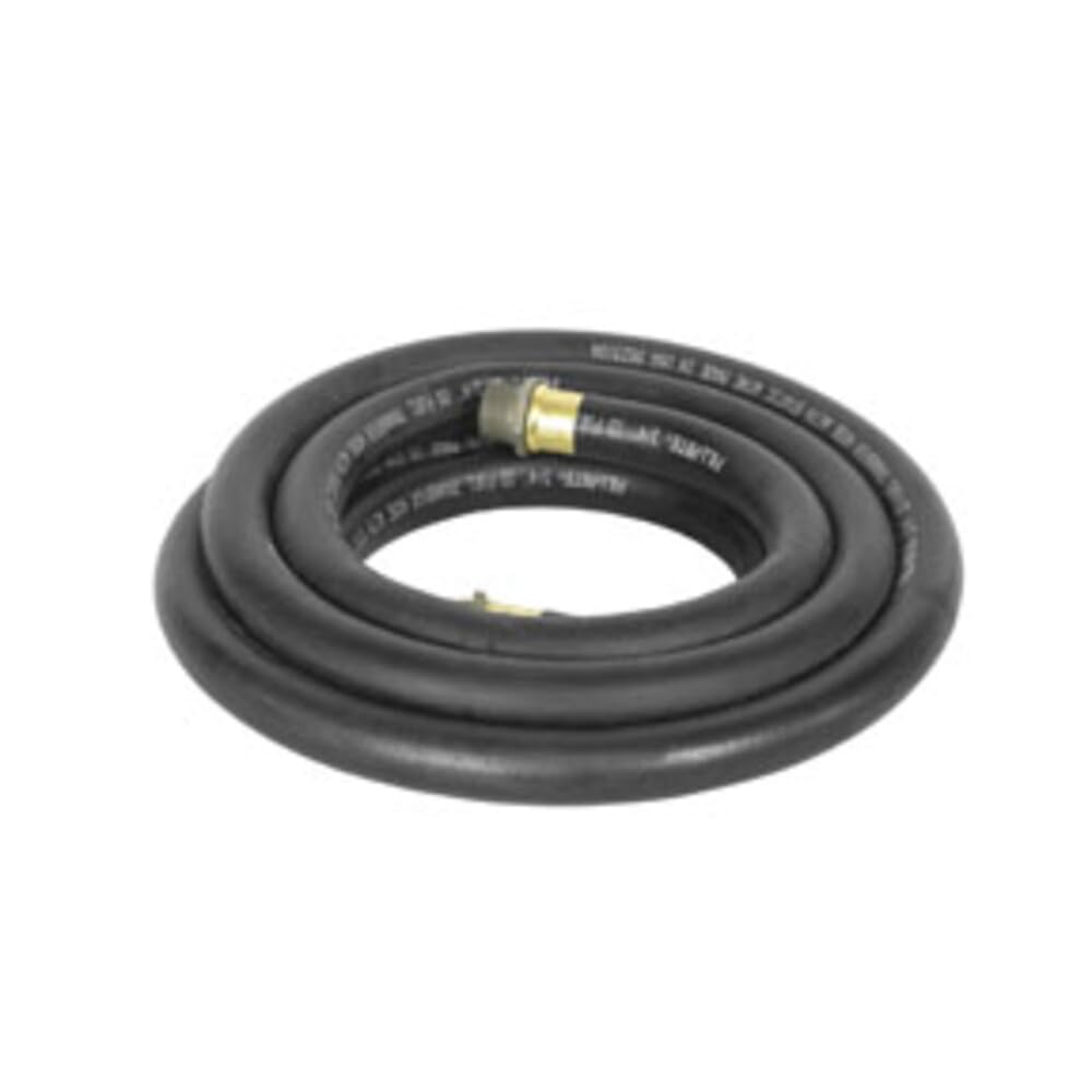 Fill-Rite hose front view showing length and male ends for safe fuel transfer