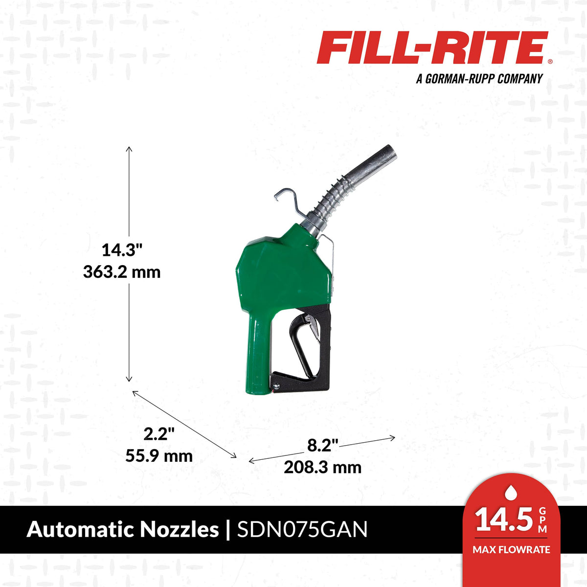 Fill-Rite handle detail showing three-position latch for customizable flow control