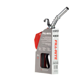 Fill-Rite label and specs showing compatibility with gasoline diesel B20 E15 kerosene