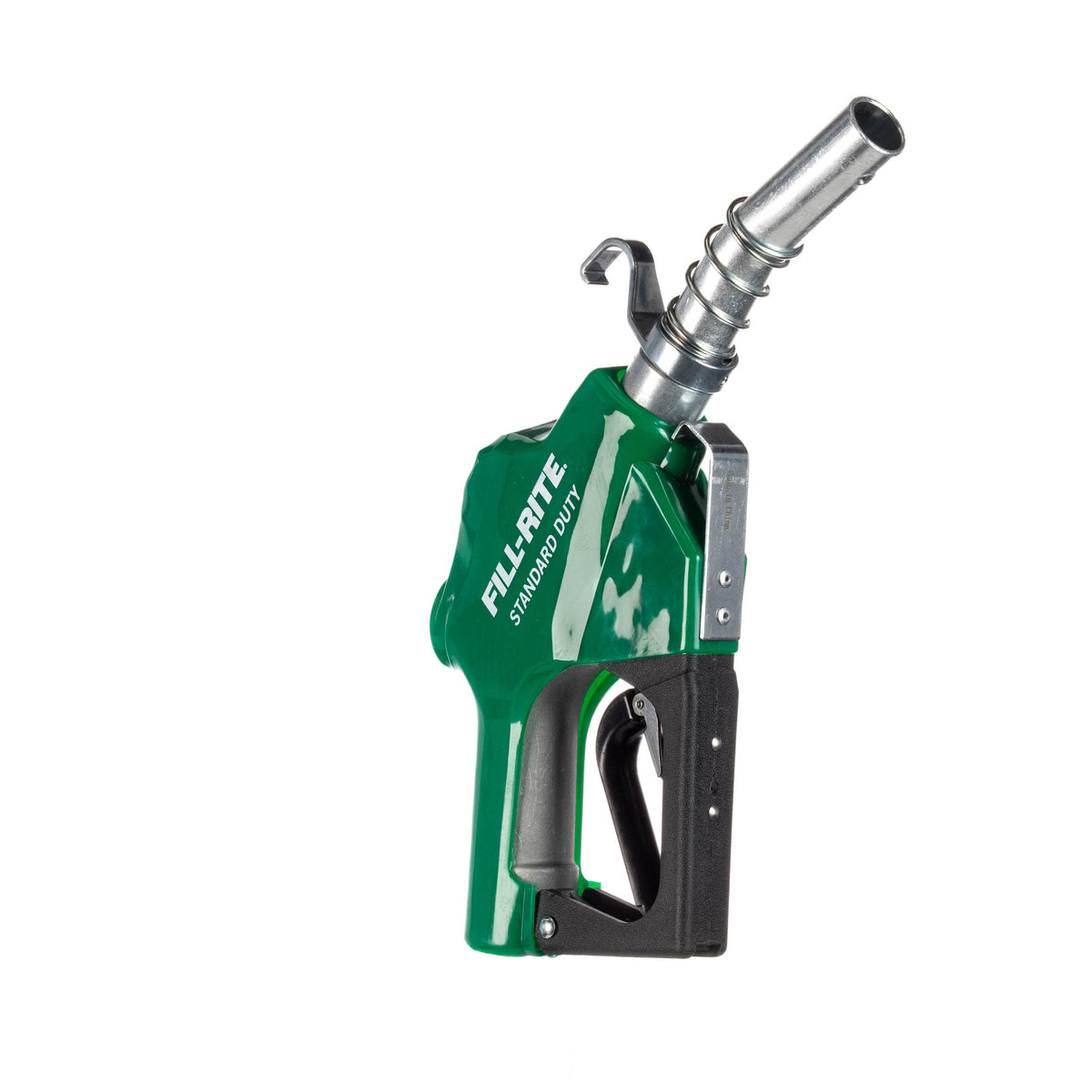 Fill-Rite front view of nozzle showing green jacket and cast-aluminum durability