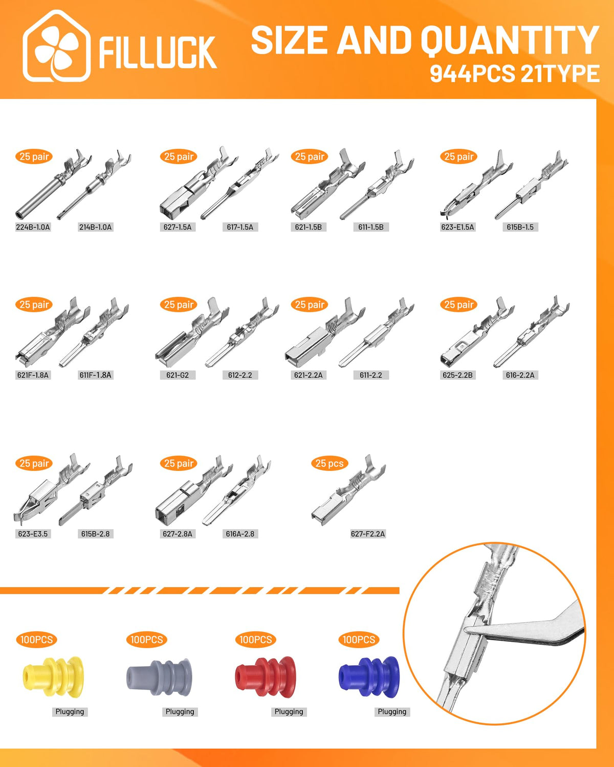 Filluck galvanized brass crimp pins close-up highlighting conductivity and durability