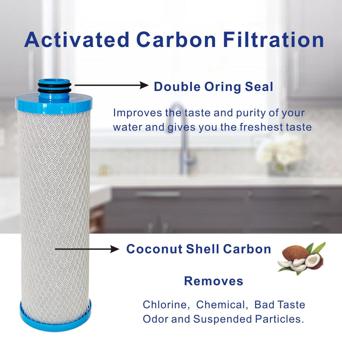 Close-up of FILSADAE coconut shell carbon media texture demonstrating effective odor removal