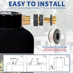 Filterelated adapters and connectors laid out, includes brass fittings for easy hookup