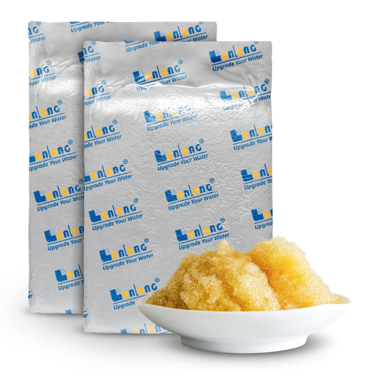 Filterelated front packaging showing two 5L resin bags and certification labels for reliable performance