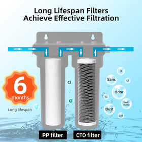 Filterelated installed on an RV hose providing cleaner drinking water