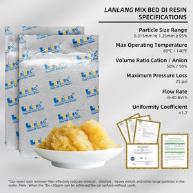 Filterelated close-up of vacuum-sealed LANLANLANG 5L resin bag emphasizing easy replacement and certified quality