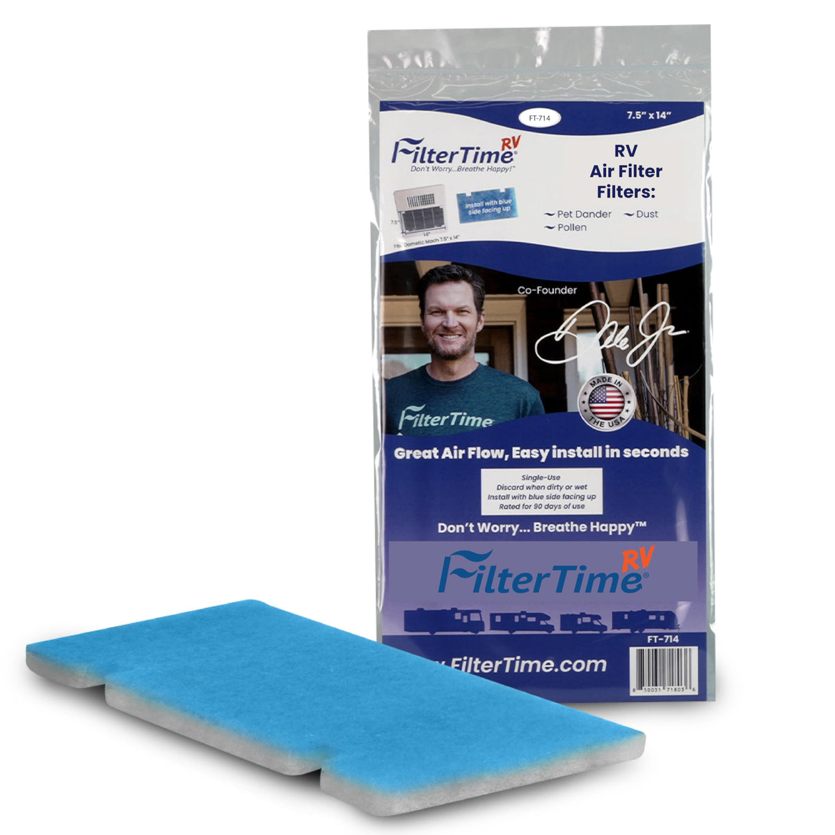FilterTime FT-714 front packaging showing filter and fit details for easy replacement