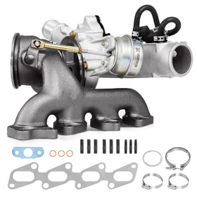 FILTERUP turbocharger front view showing flange and outlet, highlights fitment benefit