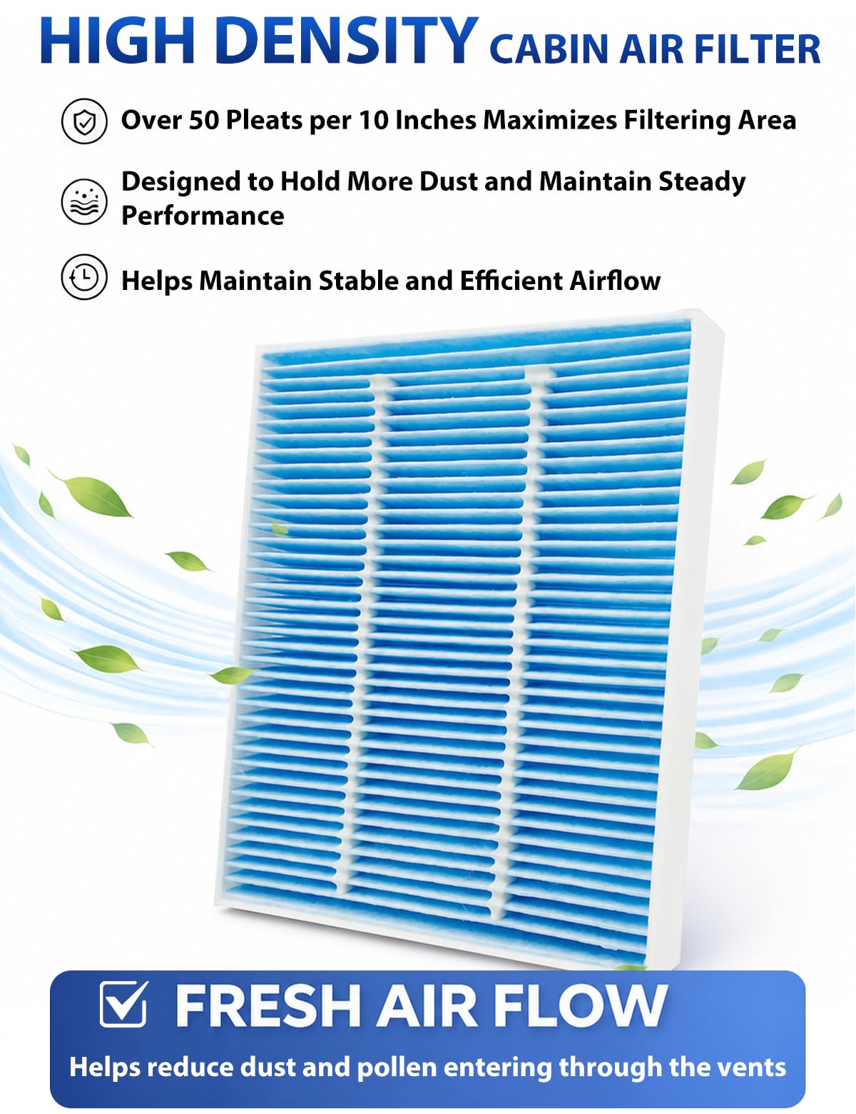 FILTRUST cabin filter pleats close-up showing high-density media for better capture