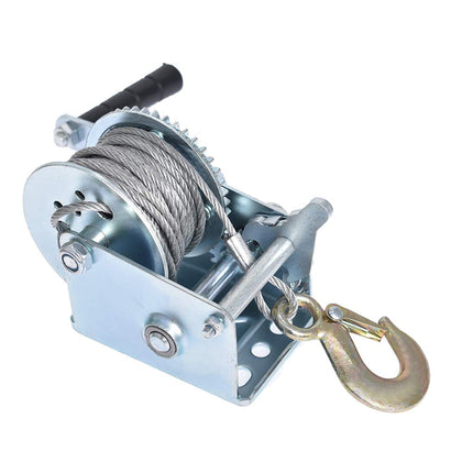 findmall winch front view showing compact steel body and mounting holes, durable build benefit
