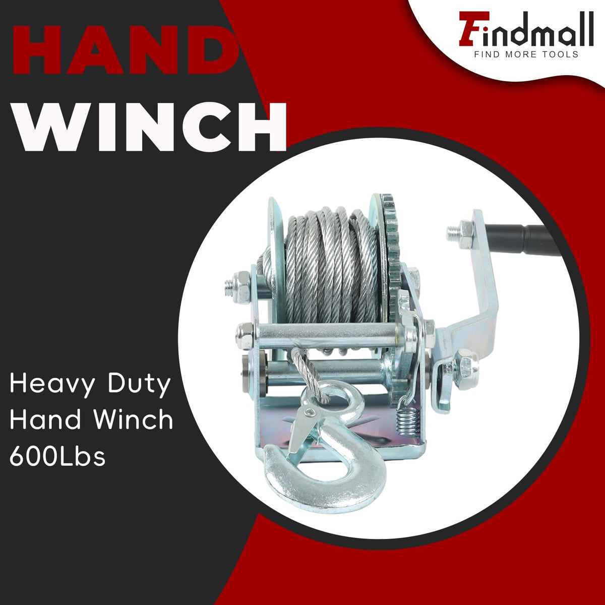 findmall handle close-up with comfort grip for easier cranking and reduced hand fatigue