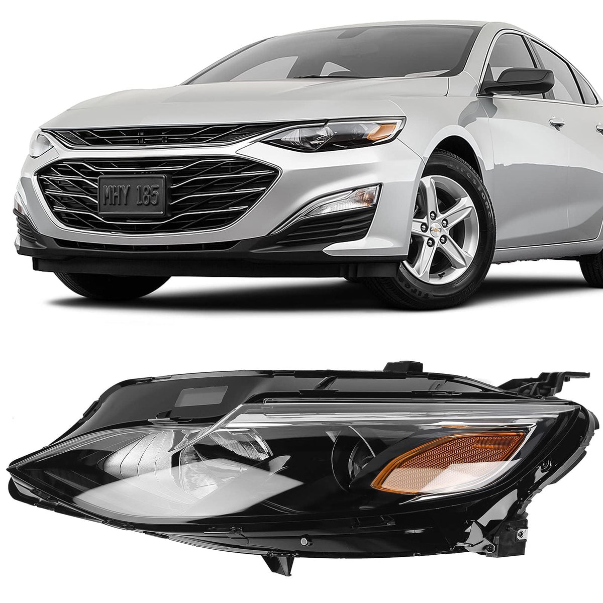 FIONE left headlight front view showing fit and OEM-style finish for easy replacement
