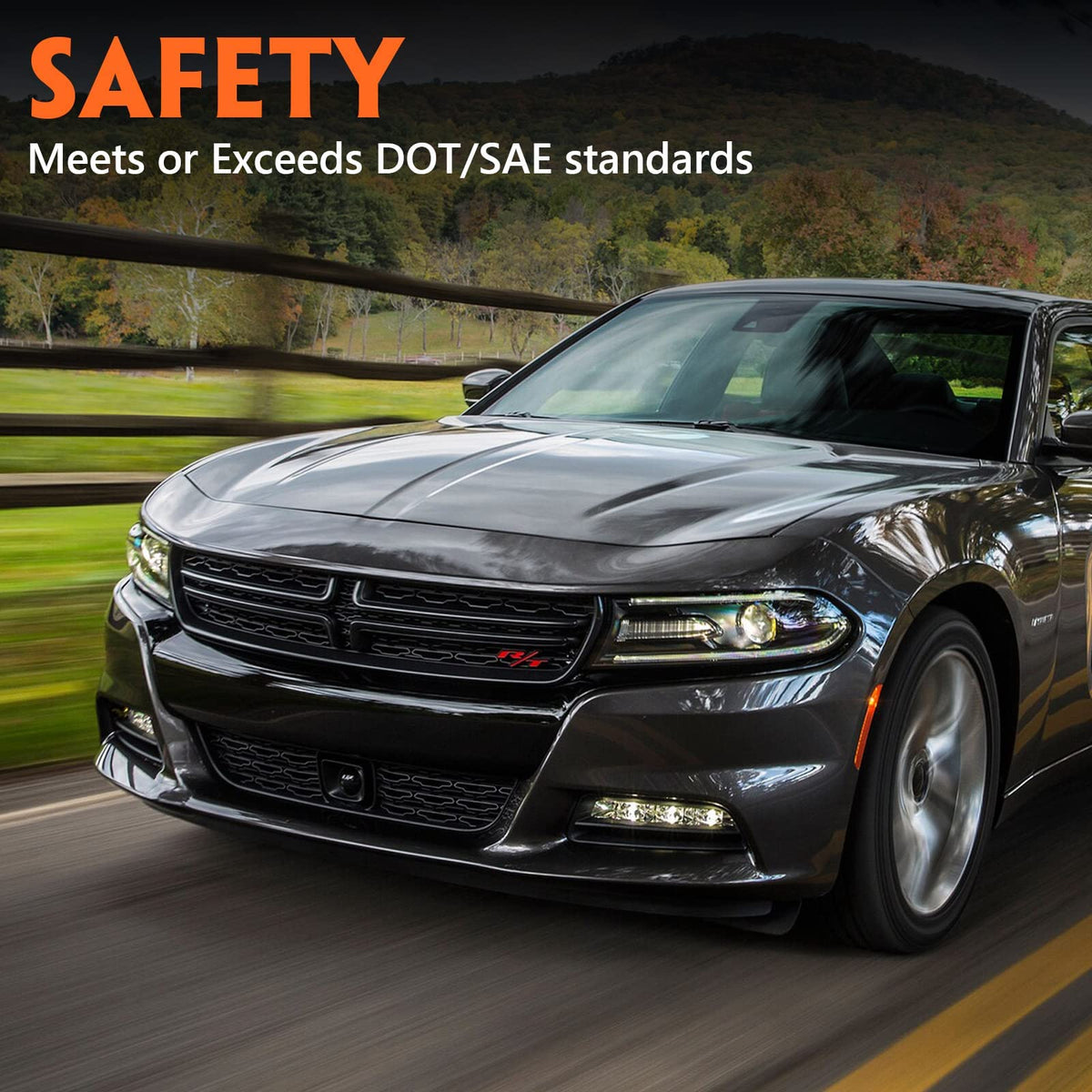 FIONE installed on Dodge Charger driver side demonstrating exact-fit replacement