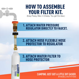 Firebelly Outfitter connected under RV sink showing easy indoor installation