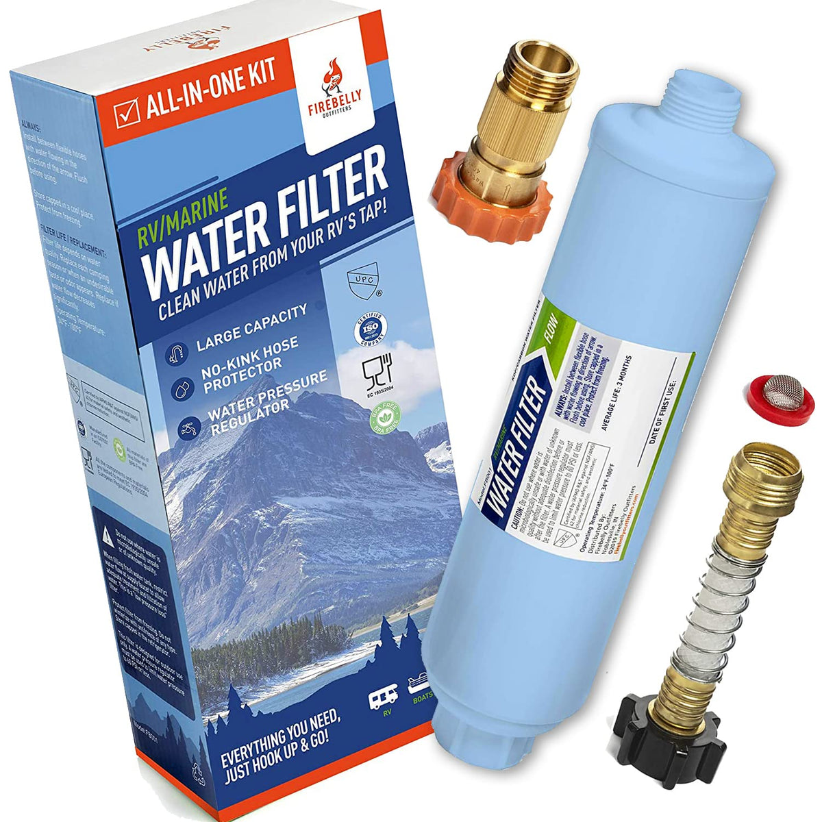 Firebelly Outfitter front packaging showing complete filter kit and benefits