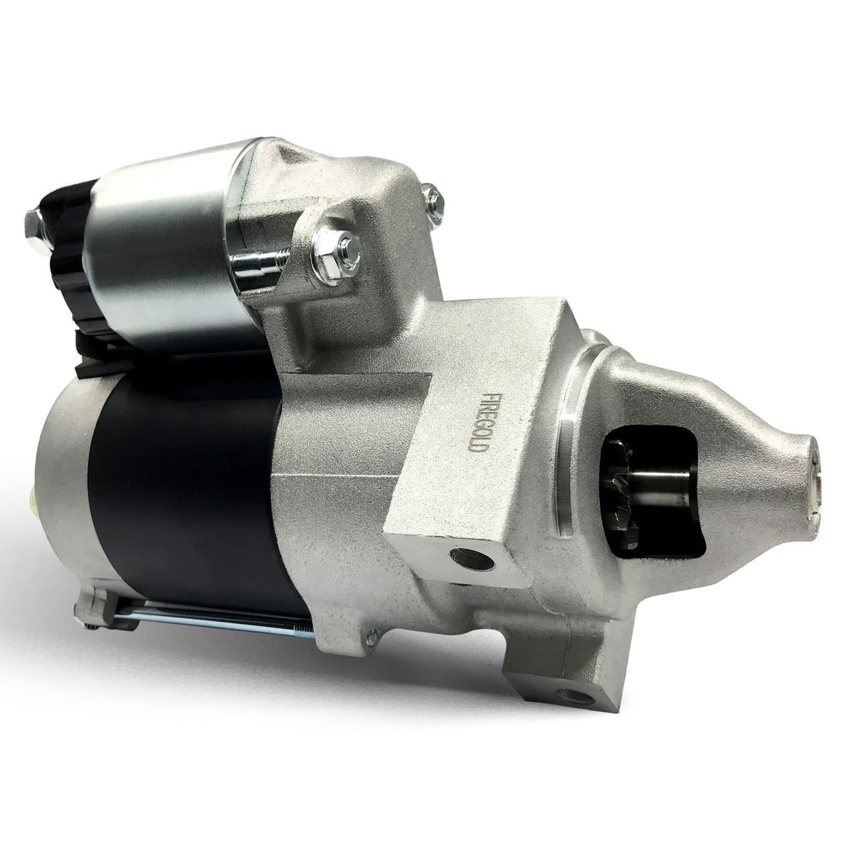 FIREGOLD starter motor front view showing mounting points and easy-install benefit