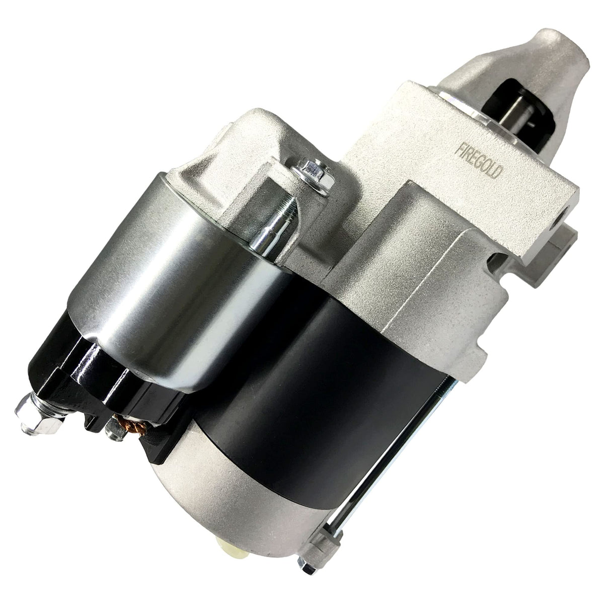 FIREGOLD starter motor pinion close-up showing 9-tooth detail for correct engagement