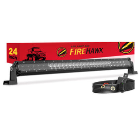 Firehawk front view showing 24 inch light bar and bright LED array for clear road visibility