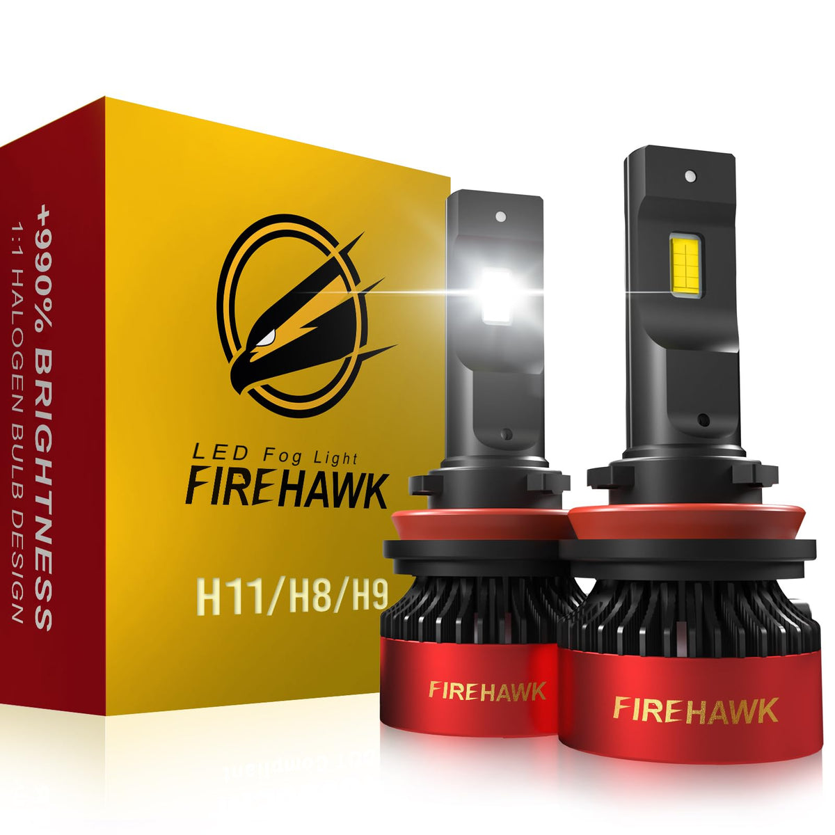 Firehawk front view of both bulbs showing connectors and compact base, improved fit