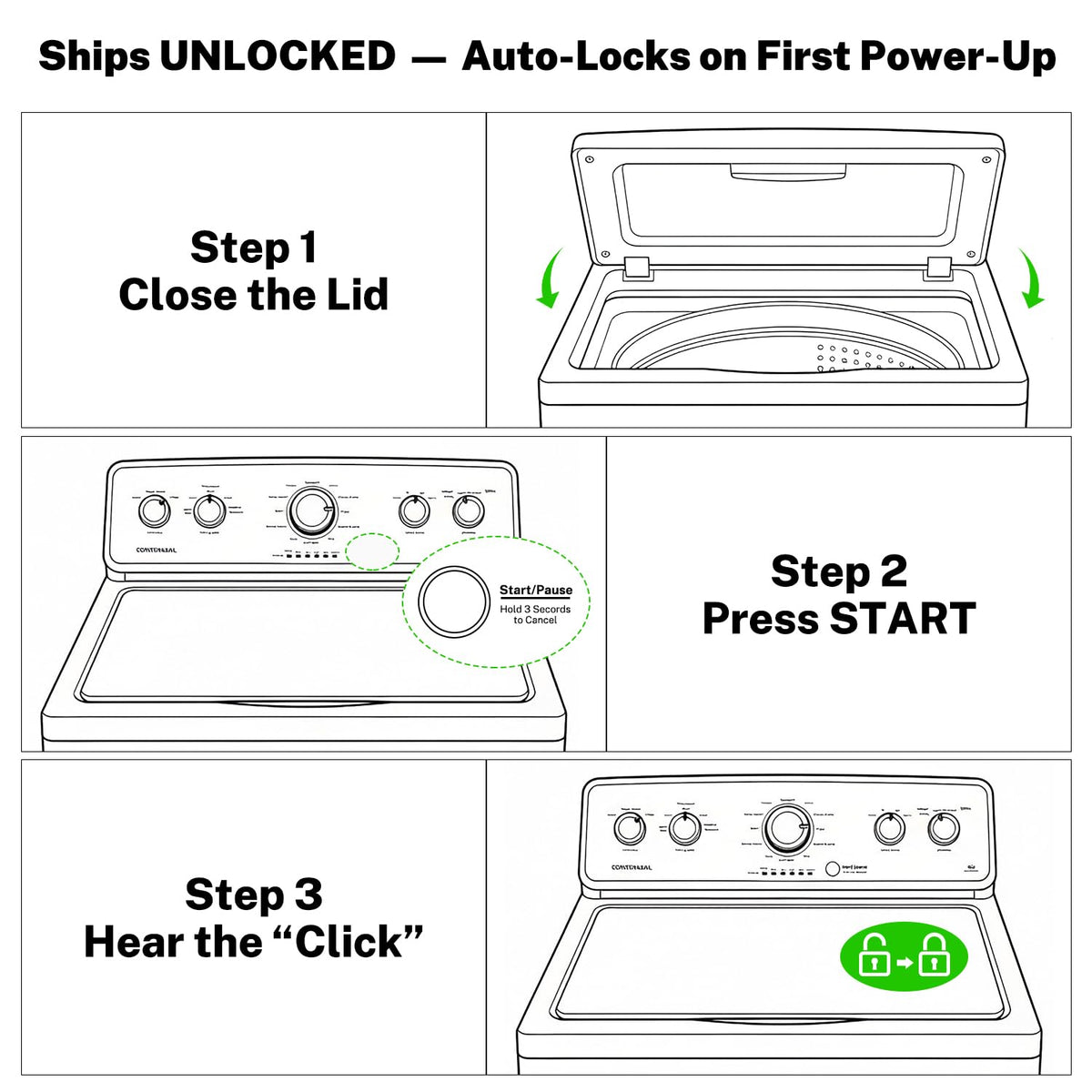 FIRMERST lid lock installed in a top-load washer showing restored operation
