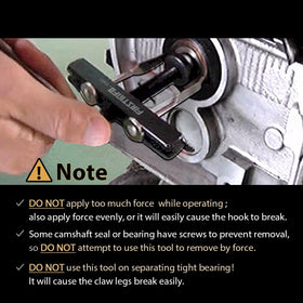 FIRSTINFO tool in use pulling an engine seal illustrating faster seal removal without disassembly