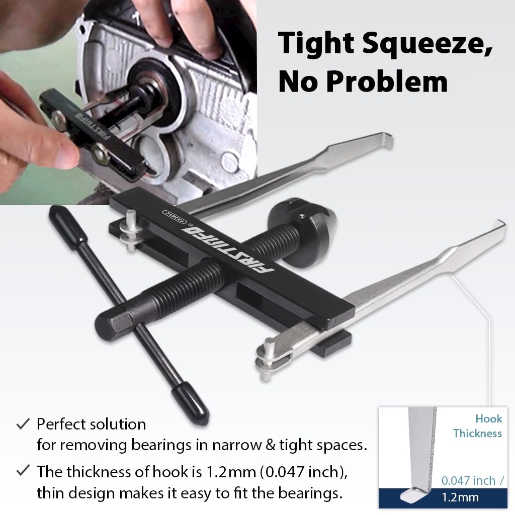 FIRSTINFO close-up of the 118mm long hook showing slim blade for reaching recessed seals