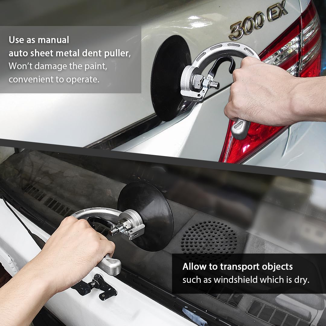 FIRSTINFO dent puller attached to car bonnet demonstrating fast DIY dent repair