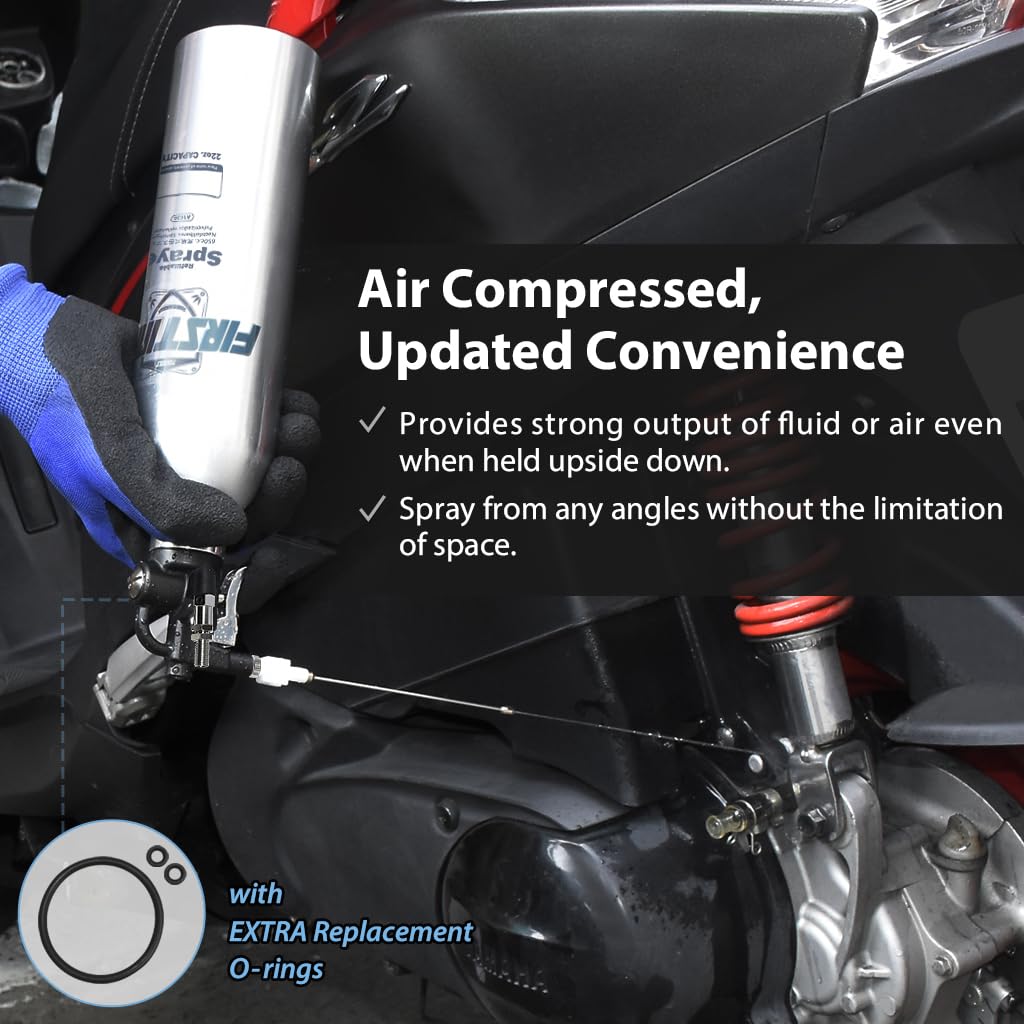 FIRSTINFO inverted can spraying underneath component, maintains consistent pressure