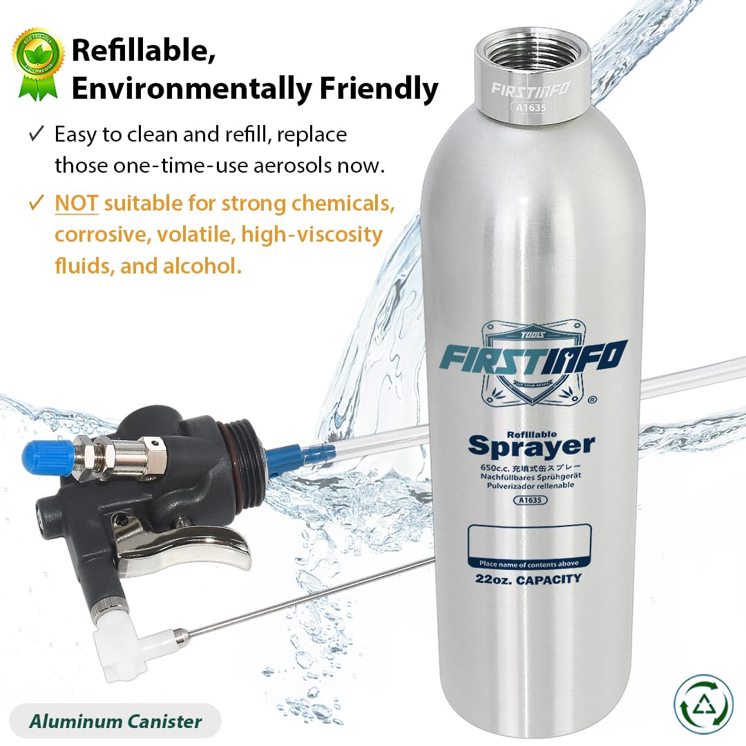 FIRSTINFO spraying wide mist across surface for even coverage and fast work