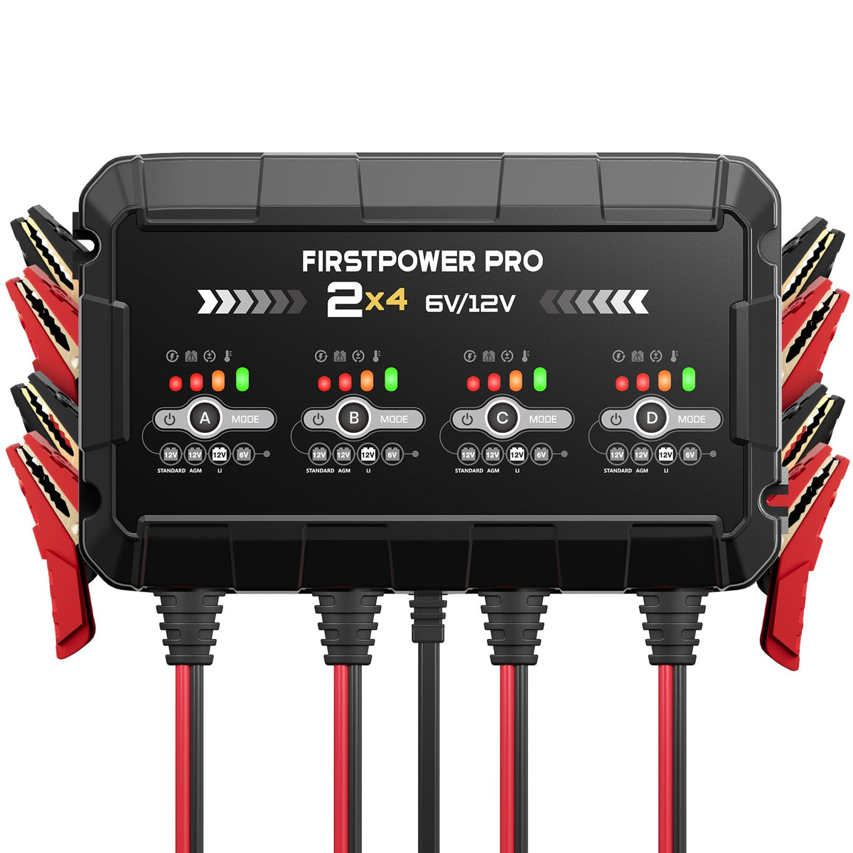 FirstPower Pro front panel showing four bank ports and vents for easy monitoring