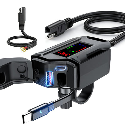 FISHOAKY front view mounted on handlebar showing compact power hub and easy access ports