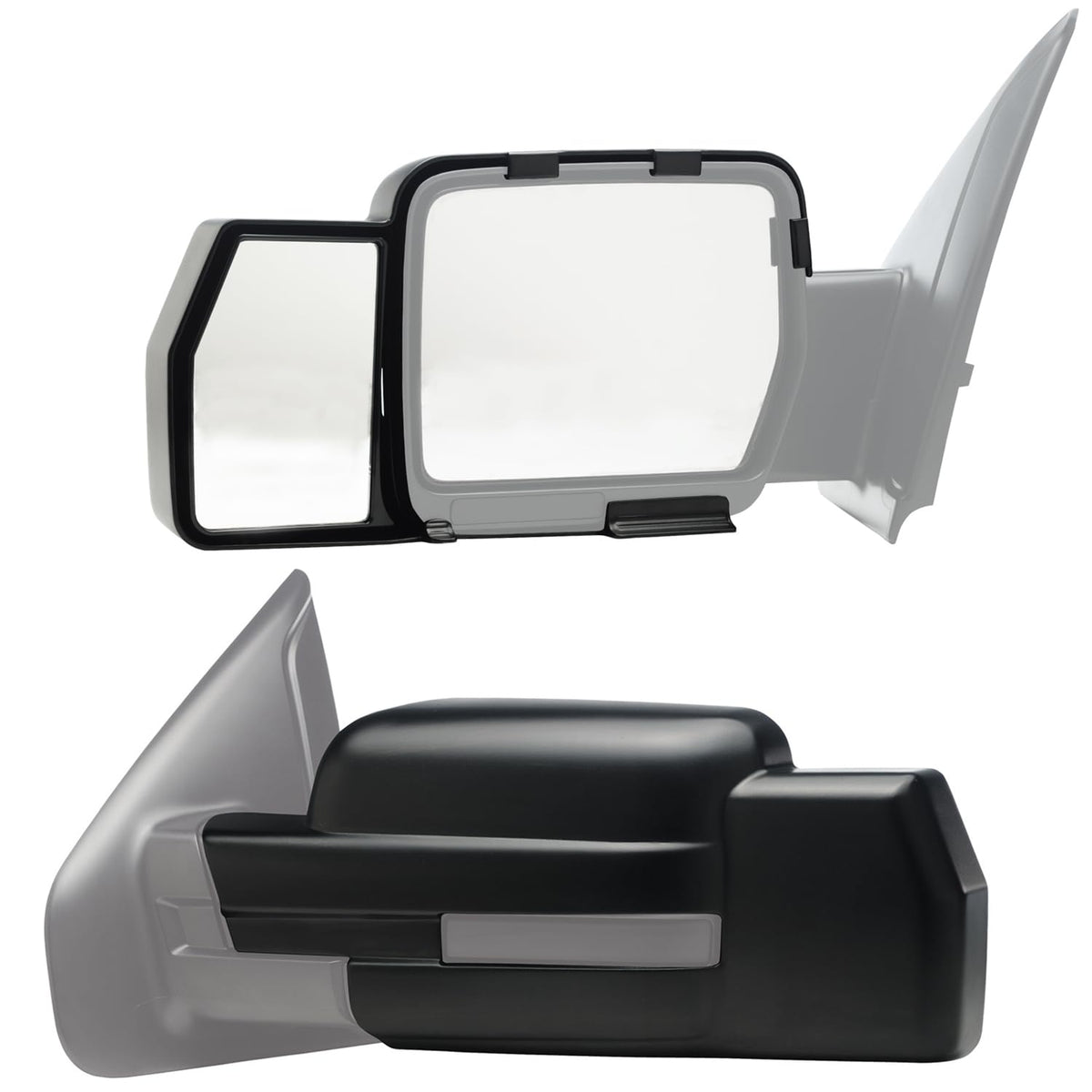 Fit System front view towing mirror showing OE-style fit and improved visibility