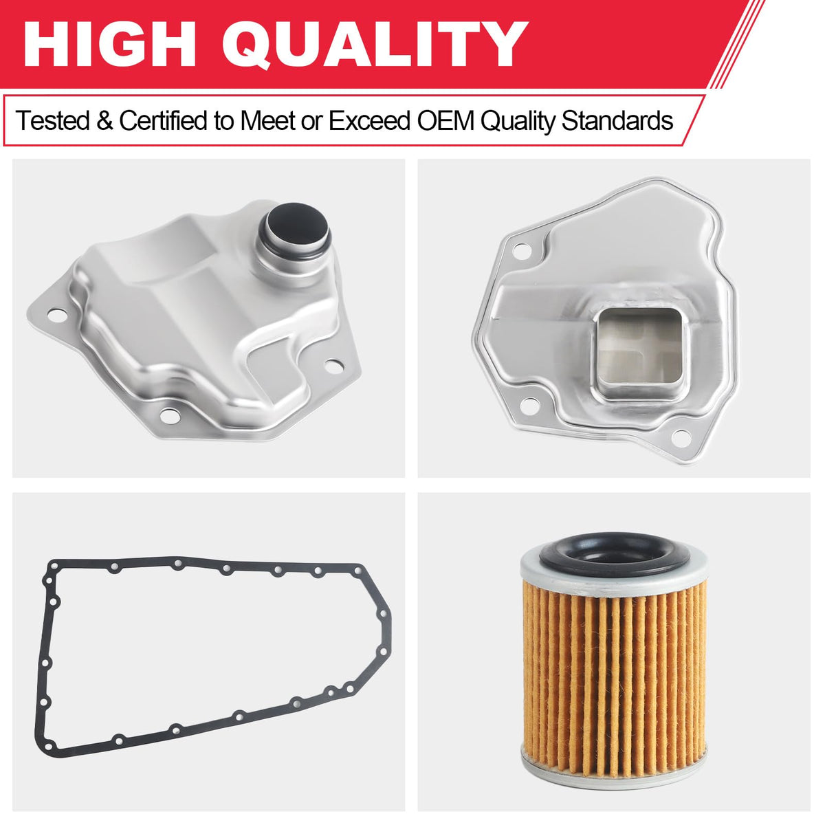 Fitede complete kit placed on transmission pan demonstrating ready-to-install convenience benefit