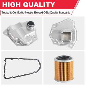 Fitede complete kit placed on transmission pan demonstrating ready-to-install convenience benefit