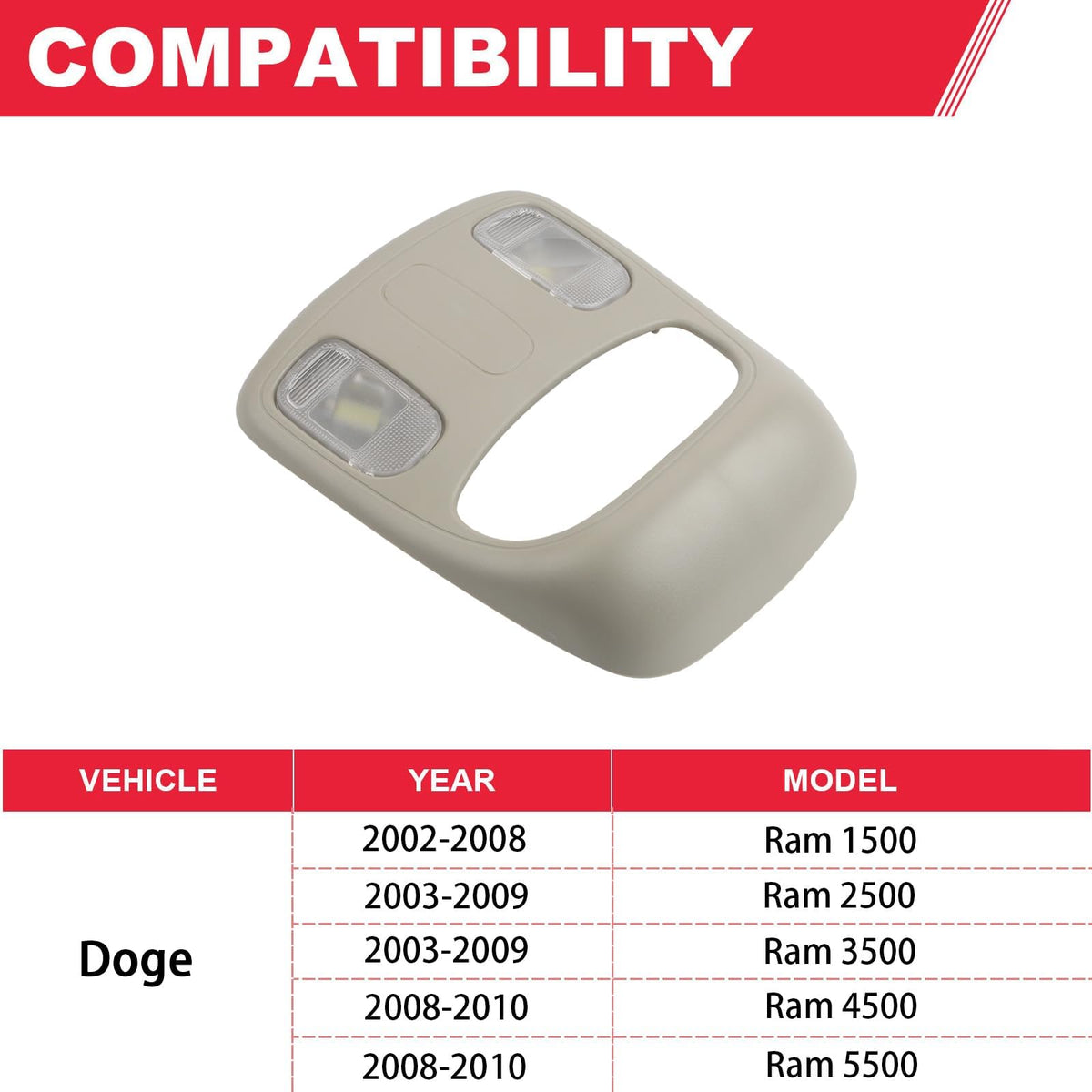 Fitede overhead console lens detail highlighting durable plastic lens clarity