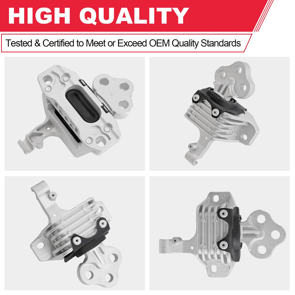 Fitede three-piece mount kit laid out showing included parts for full drivetrain support