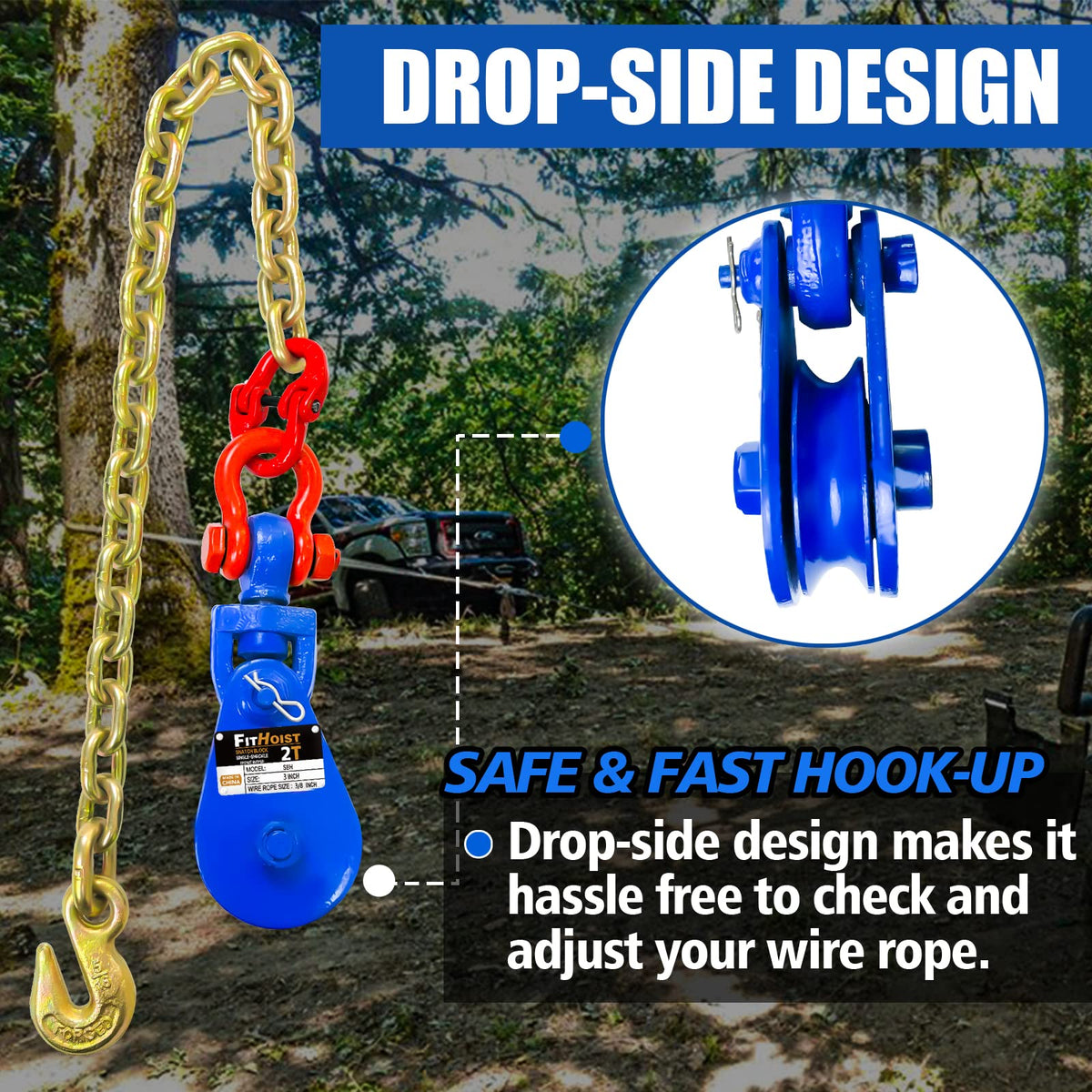 FITHOIST drop-side pin mechanism visible for quick rope access and faster hookups