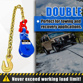 FITHOIST snatch block fitted on tow truck during recovery showing doubled pulling efficiency