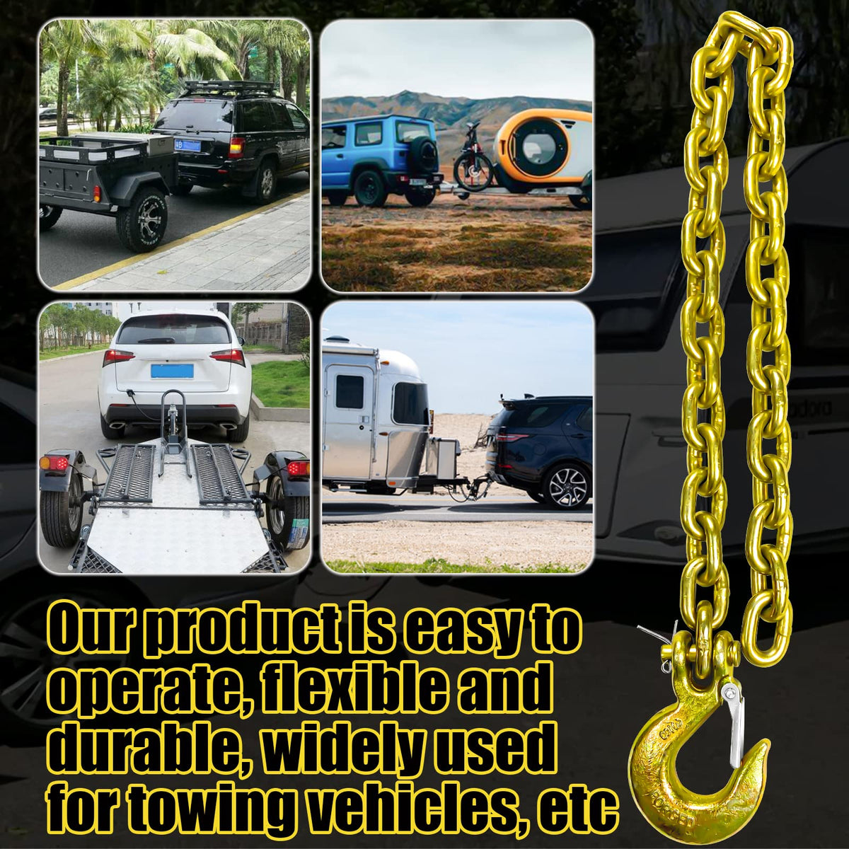FITHOIST chains in a boat-towing scene illustrating strong, safe trailering support