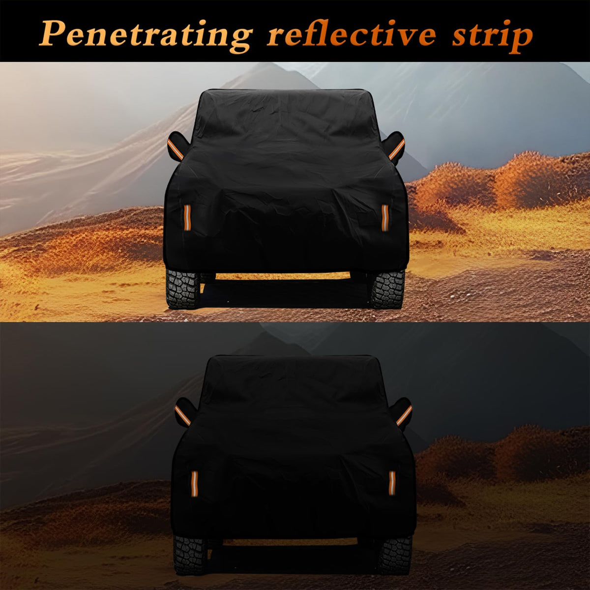 FiveFox lifestyle shot of covered Jeep in driveway showing all-weather protection