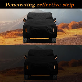 FiveFox lifestyle shot of covered Jeep in driveway showing all-weather protection