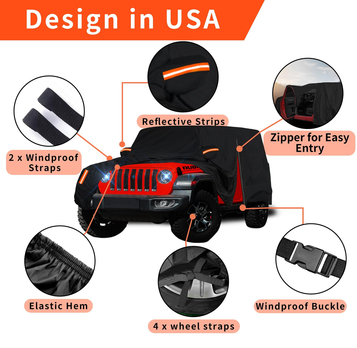 FiveFox tire strap anchoring under wheel preventing cover uplift in wind