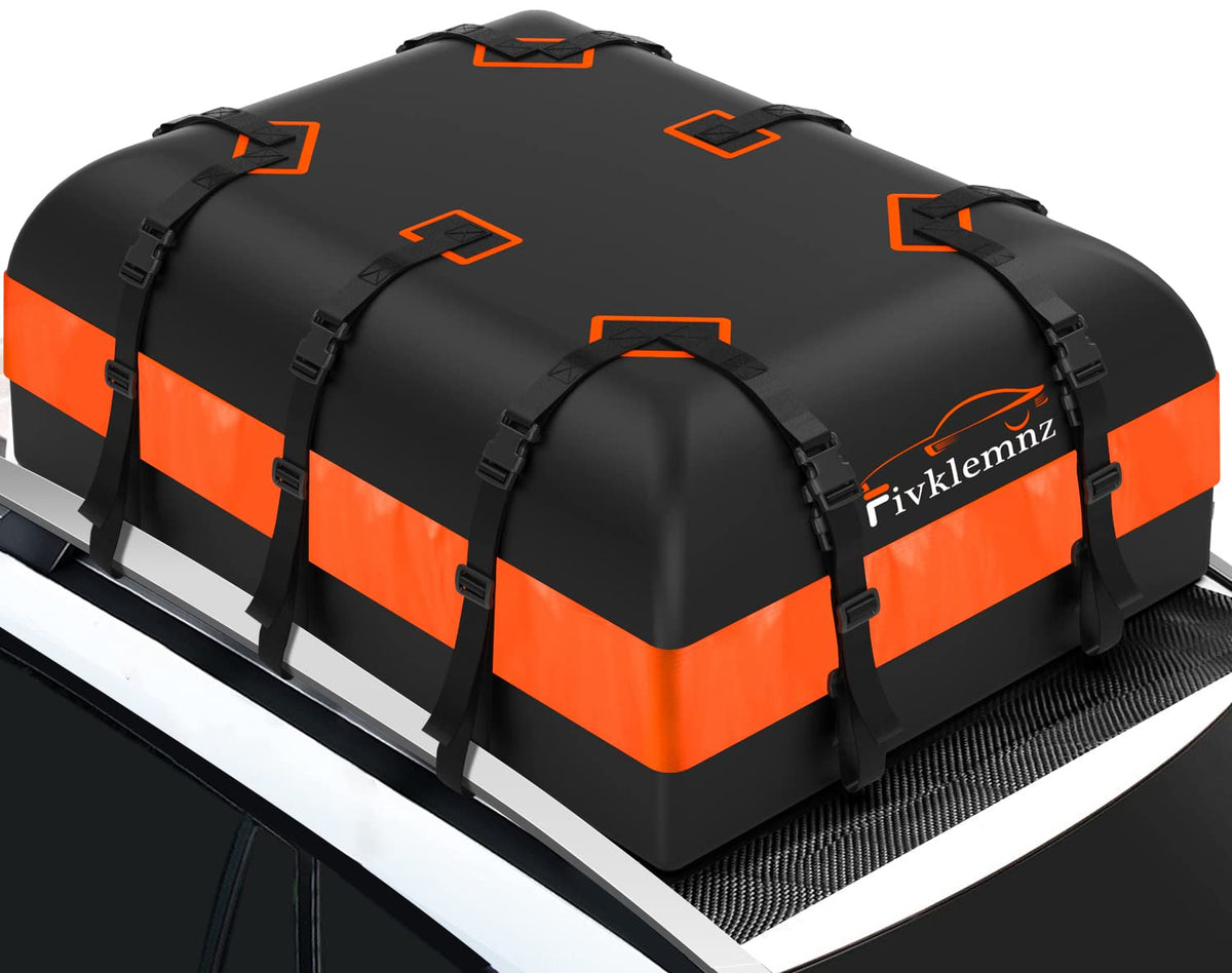 FIVKLEMNZ front view of rooftop bag showing capacity and secure fit