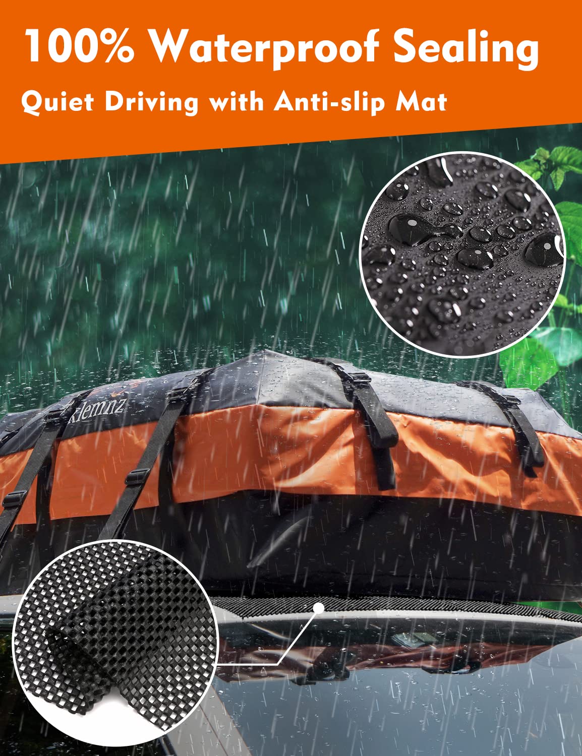 FIVKLEMNZ zipper and welded seam close-up displaying waterproof protection