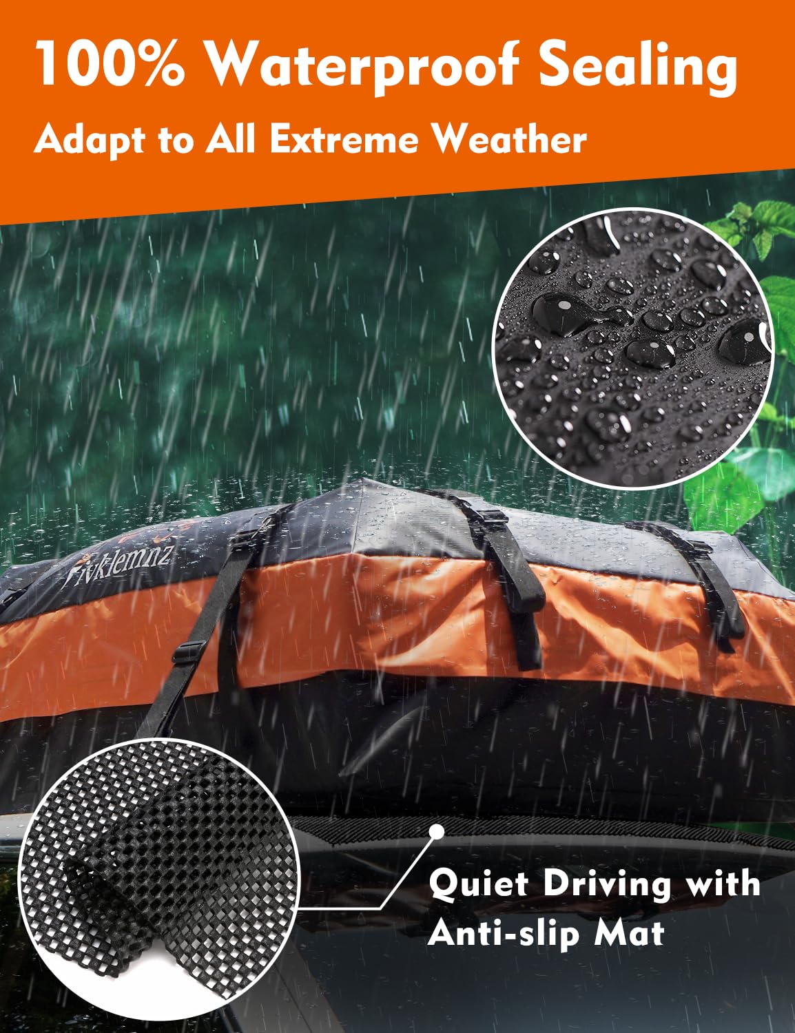 FIVKLEMNZ close-up of 840D PVC texture demonstrating durable waterproof material