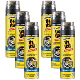 Fix-A-Flat front view of six-can pack showing compact emergency readiness