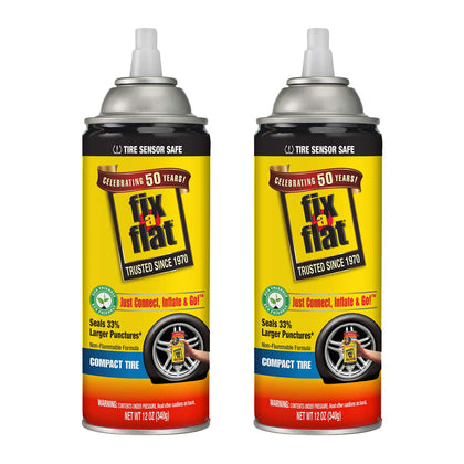 Fix-A-Flat front packaging showing both 12oz cans and quick identification for emergency use