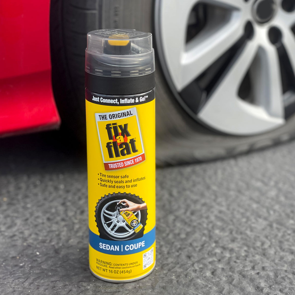 Fix-A-Flat performance top nozzle close-up for controlled easy application