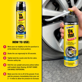 Fix-A-Flat used at roadside by driver illustrating quick safe inflating